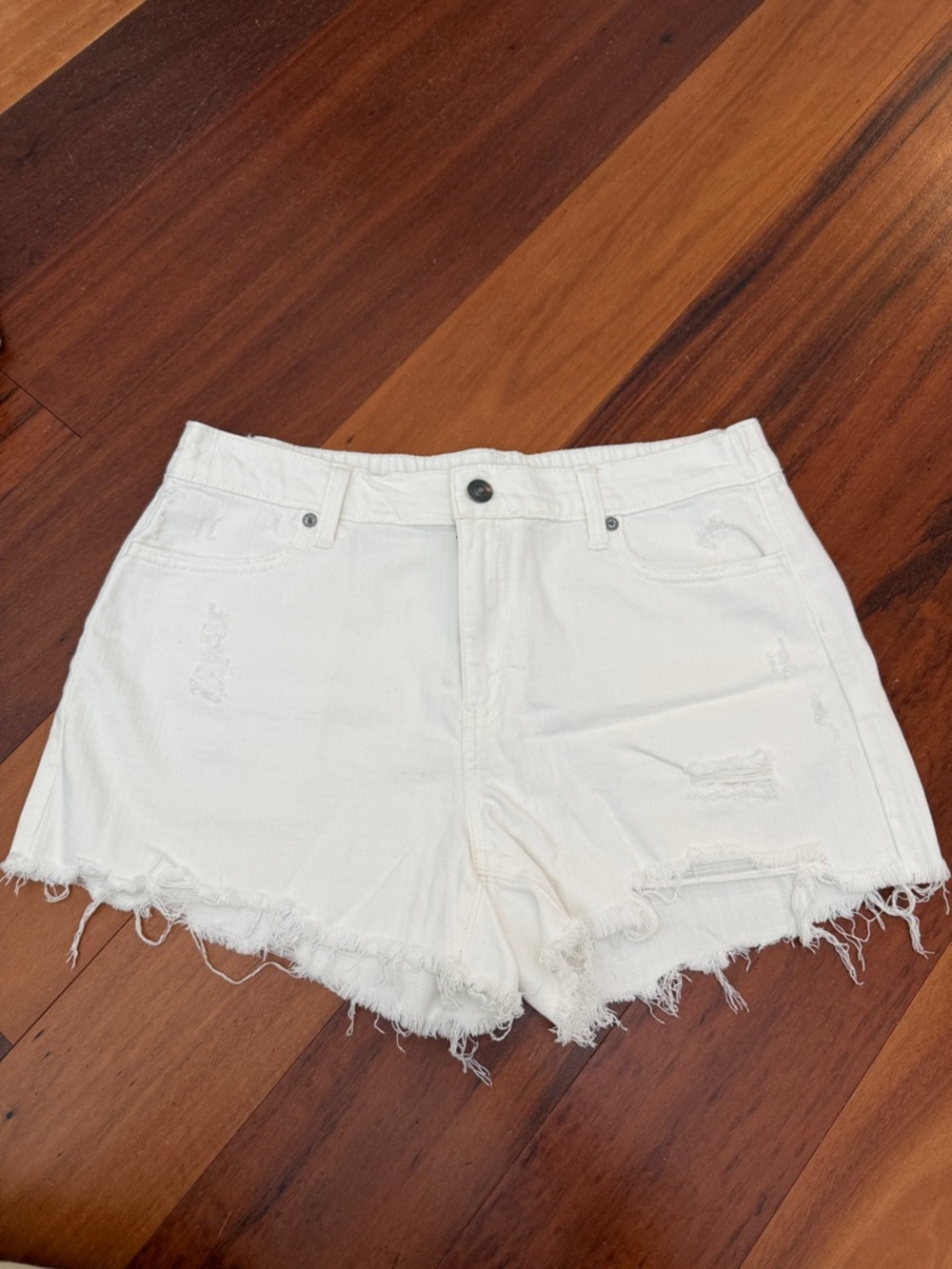 aerie White Distressed Denim Cutoff Shorts